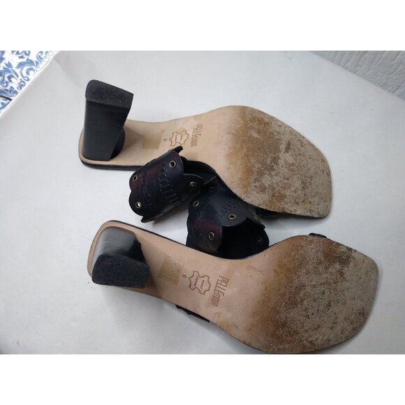 Pelle Moda Sandals Women's Sz 8 Black Open Toe Shoes Strappy Chunky Heel Grommet - Picture 6 of 8
